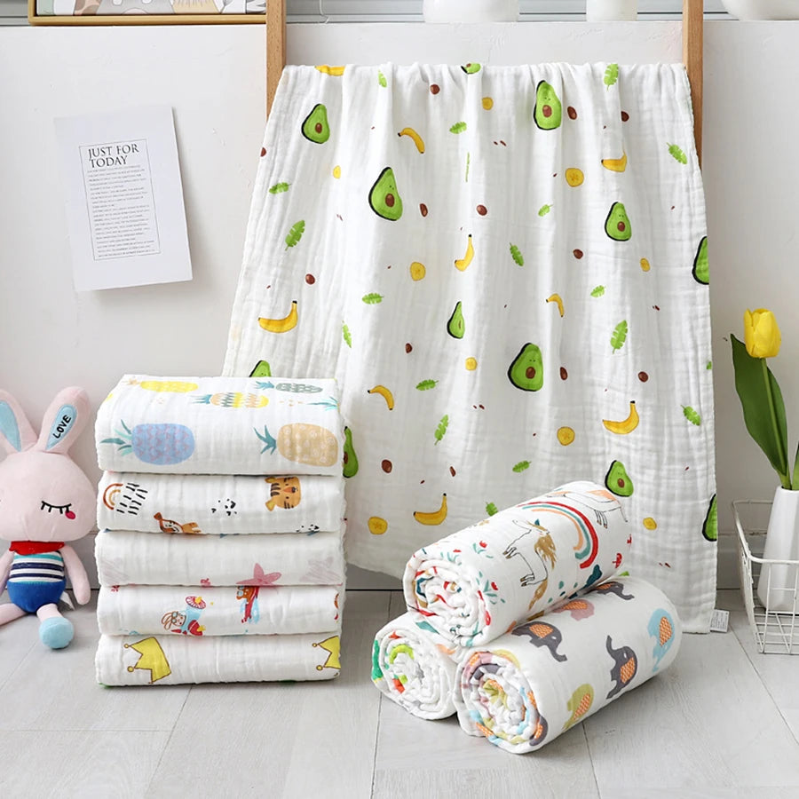 Baby Bath Towel Newborn Bathrobe Cotton Swaddle Blanket for Boy Girl 4-Layer Gauze Infant Washcloth Children's Blanket