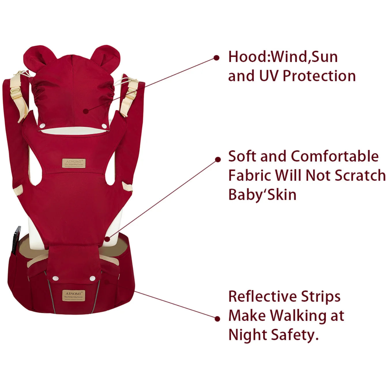 1 Red Multi-Functional Baby Carrier: Cross-Front/Back Style, Hands-Free Design, Adjustable Front-Facing Straps, Suitable for Inf