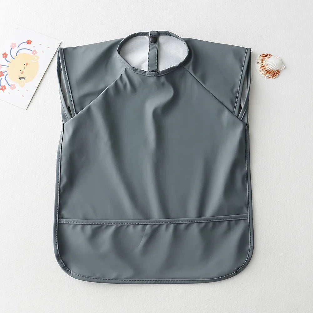 Baby Bibs with Storage Bag PU waterproof Infant Solid Color Smock Children No-sleeved Apron for Boys Girls Baby Feeding Stuff