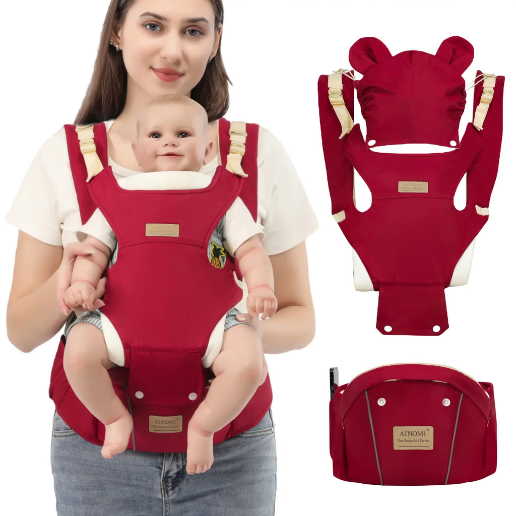 1 Red Multi-Functional Baby Carrier: Cross-Front/Back Style, Hands-Free Design, Adjustable Front-Facing Straps, Suitable for Inf