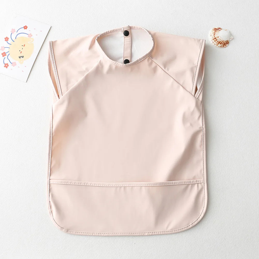 Baby Bibs with Storage Bag PU waterproof Infant Solid Color Smock Children No-sleeved Apron for Boys Girls Baby Feeding Stuff