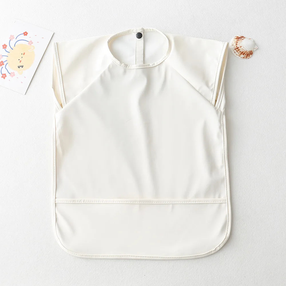 Baby Bibs with Storage Bag PU waterproof Infant Solid Color Smock Children No-sleeved Apron for Boys Girls Baby Feeding Stuff