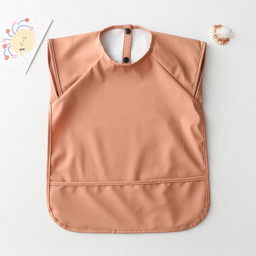 Baby Bibs with Storage Bag PU waterproof Infant Solid Color Smock Children No-sleeved Apron for Boys Girls Baby Feeding Stuff