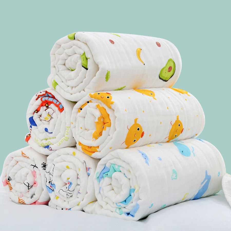 Baby Bath Towel Newborn Bathrobe Cotton Swaddle Blanket for Boy Girl 4-Layer Gauze Infant Washcloth Children's Blanket