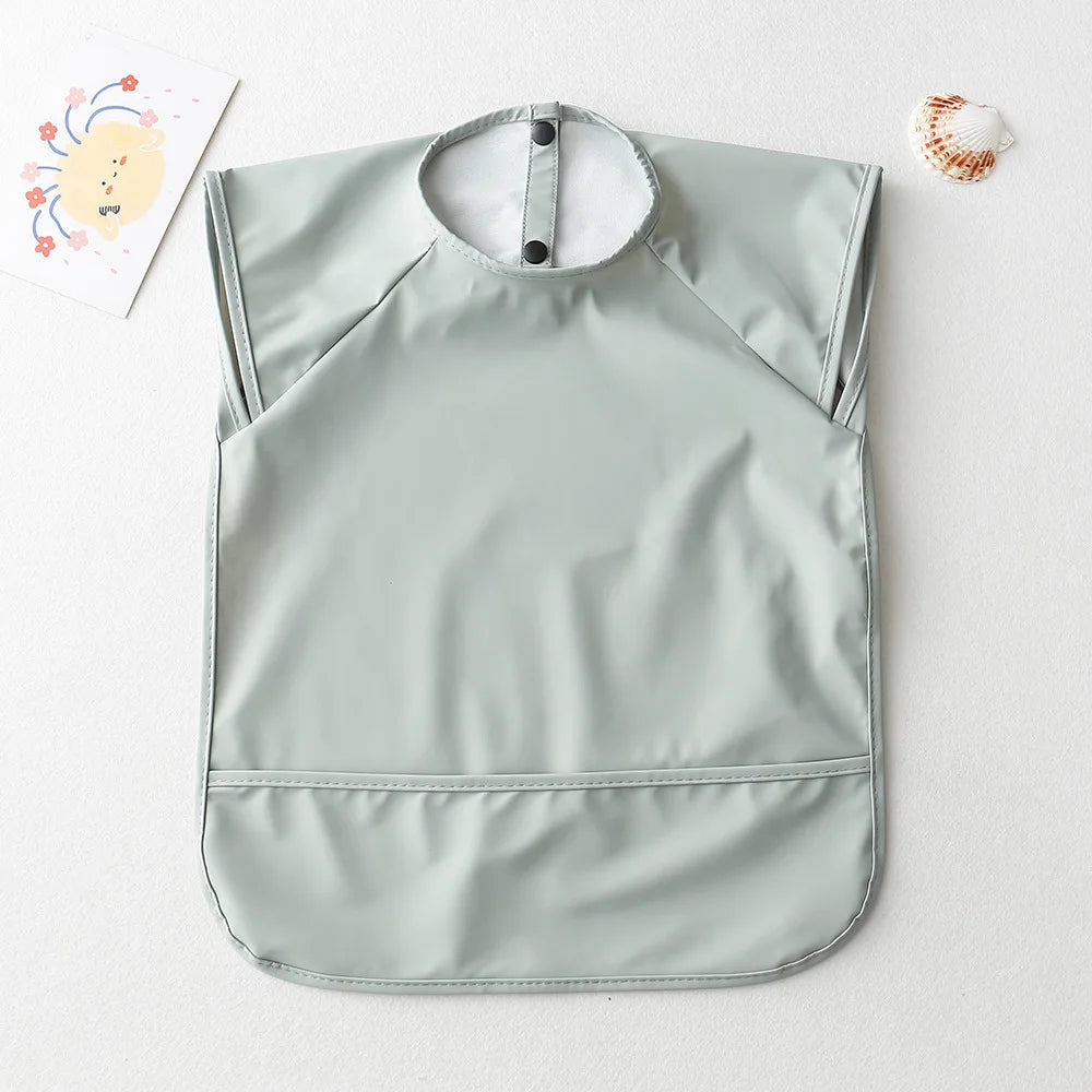 Baby Bibs with Storage Bag PU waterproof Infant Solid Color Smock Children No-sleeved Apron for Boys Girls Baby Feeding Stuff