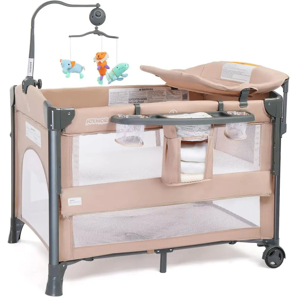All-in-One Portable Baby Bassinet with Changing Table, Mattress, Wheels, Brakes, and Carry Bag for Boys or Girls